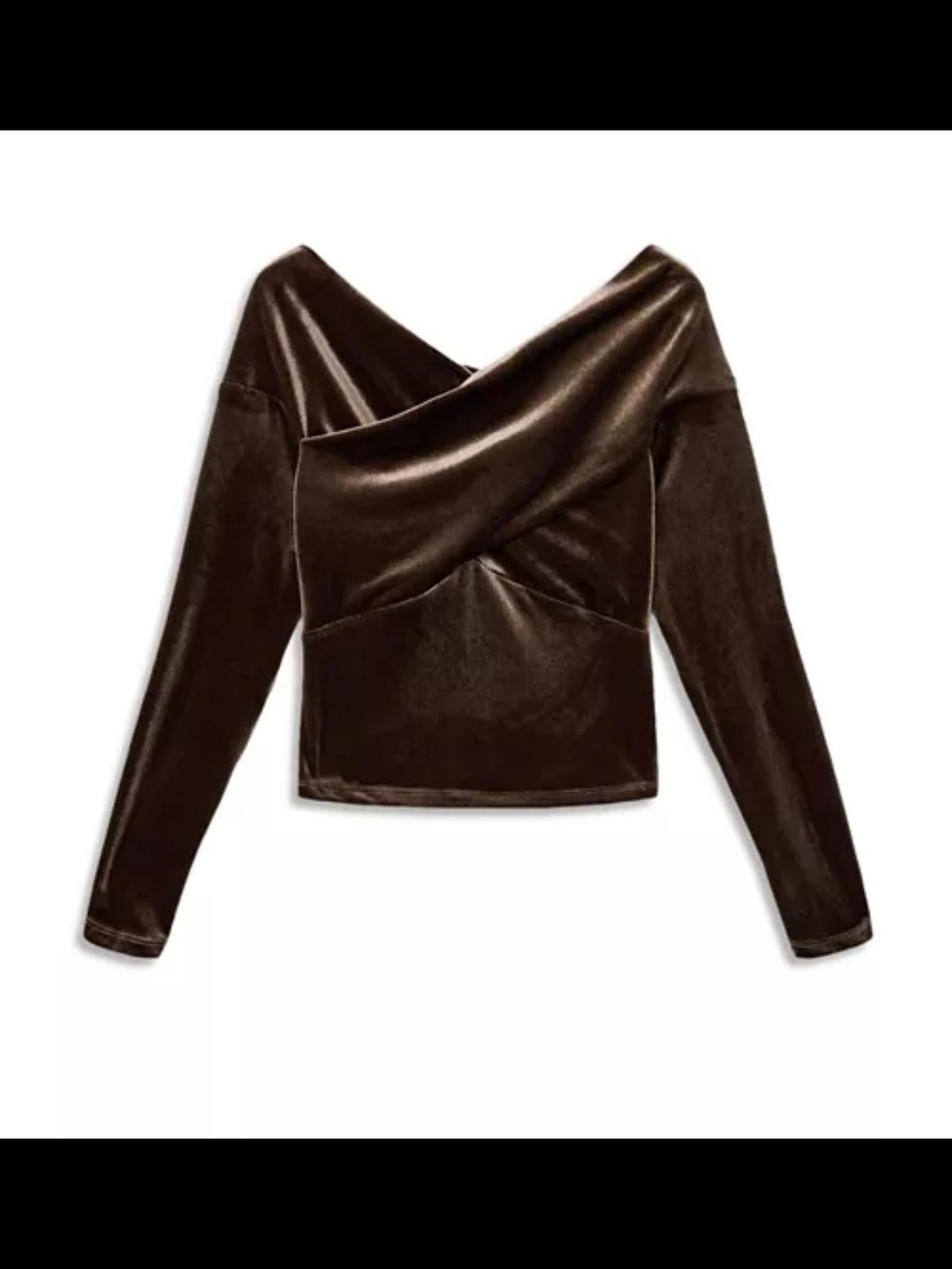 NWT All Saints Brown Velvet Off-Shoulder Top Long Sleeve Blouse Asymmetrical 6 - Picture 5 of 11